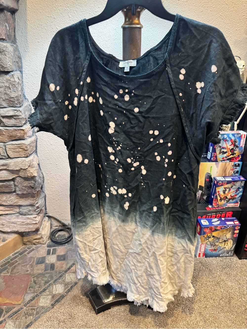Umgee Black to Cream Ombre Bleach-Splash dress